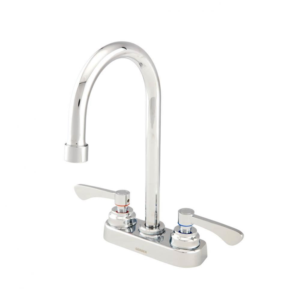 Commercial 2H Centerset Lavatory Faucet w/ Gooseneck Spout &amp; Less Drain 0.5gpm Chrome