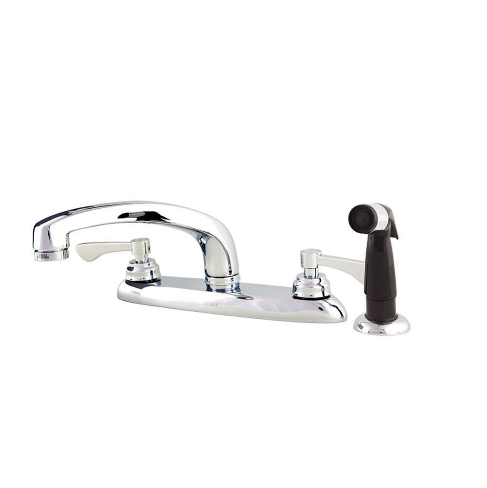 Commercial 2H Kitchen Faucet W/ Spray And Wrist Blade Handle 1.75Gpm Aeration/2.2Gpm Spray Chrome