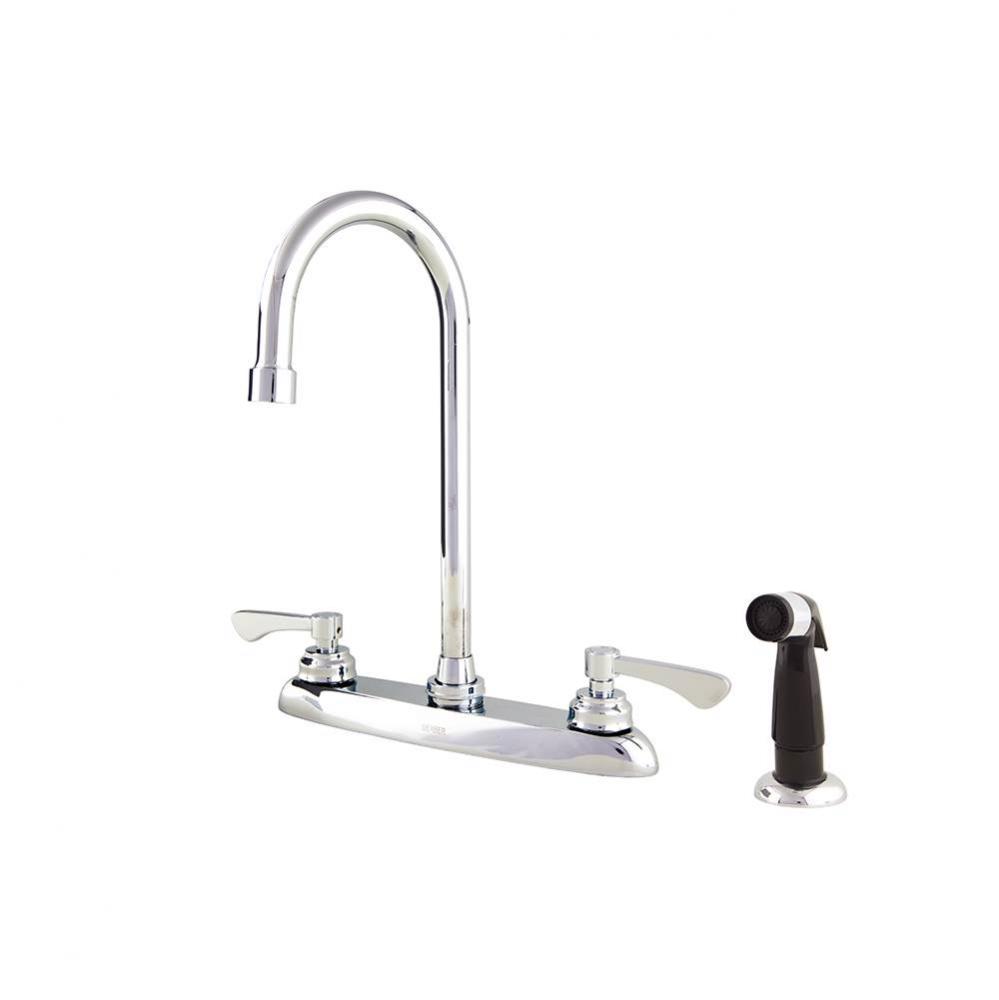 Commercial 2H Kitchen Faucet w/ Gooseneck Spout &amp; Spray 1.75gpm Aeration/2.2gpm Spray Chrome