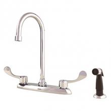 Gerber Plumbing GC044779 - Commercial 2H Kitchen Faucet w/ Gooseneck Spout Wrist Blade Handles Spray & Color-Coded Handle