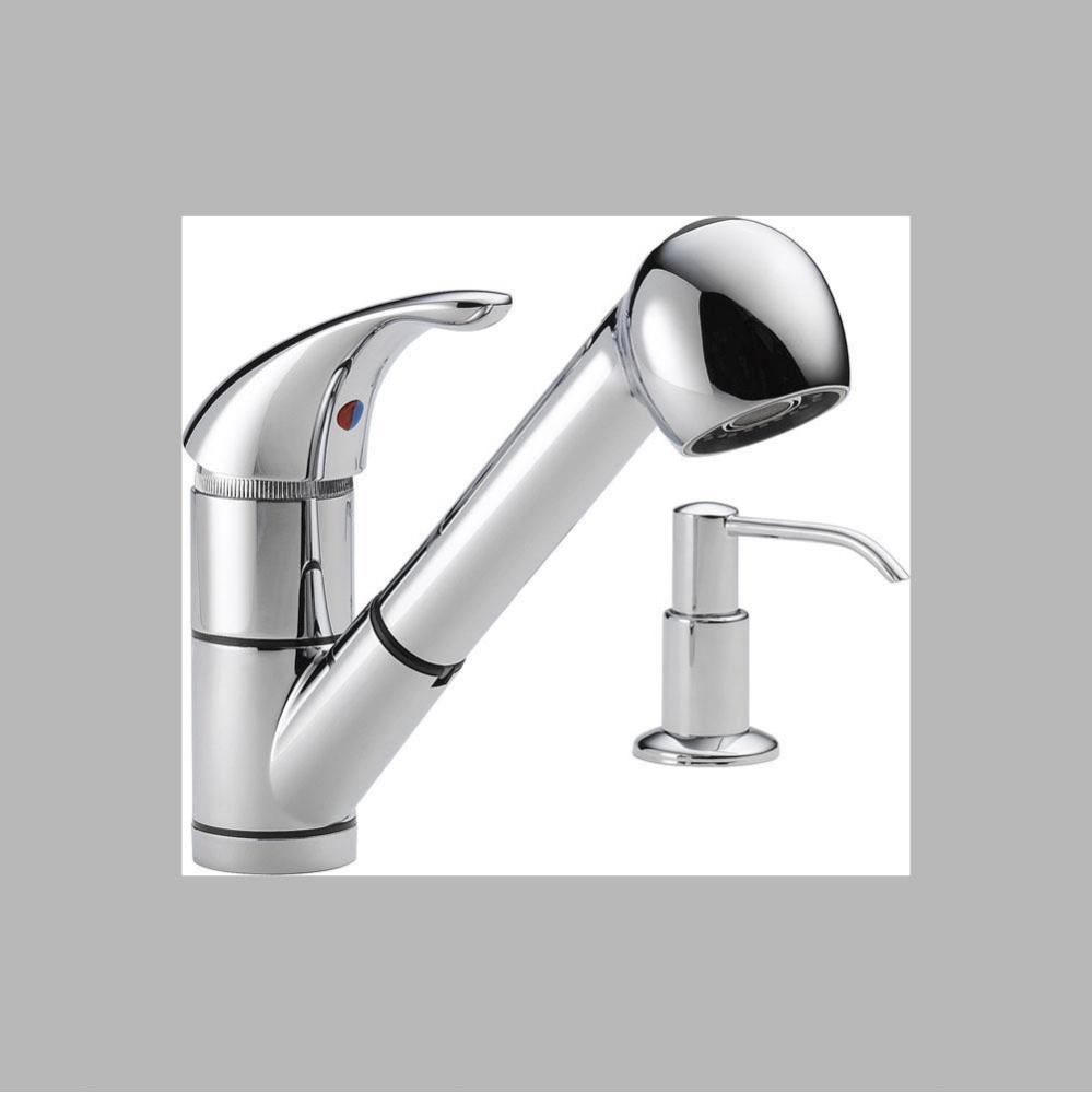 Peerless Choice: Single Handle Kitchen Pull-Out Faucet with Soap Dispenser