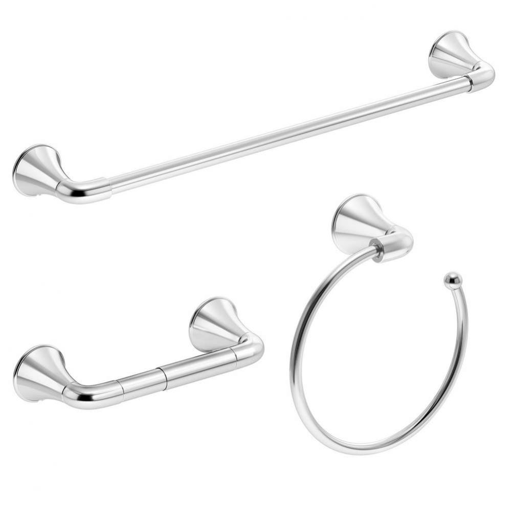 Elm 3-Piece Wall-Mounted Bathroom Hardware Set in Polished Chrome