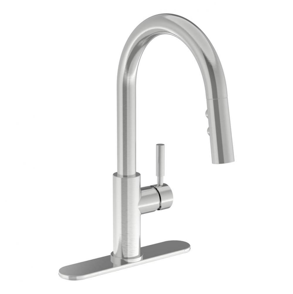 Dia Single-Handle Pull-Down Sprayer Kitchen Faucet with Deck Plate in Stainless Steel (1.0 GPM)