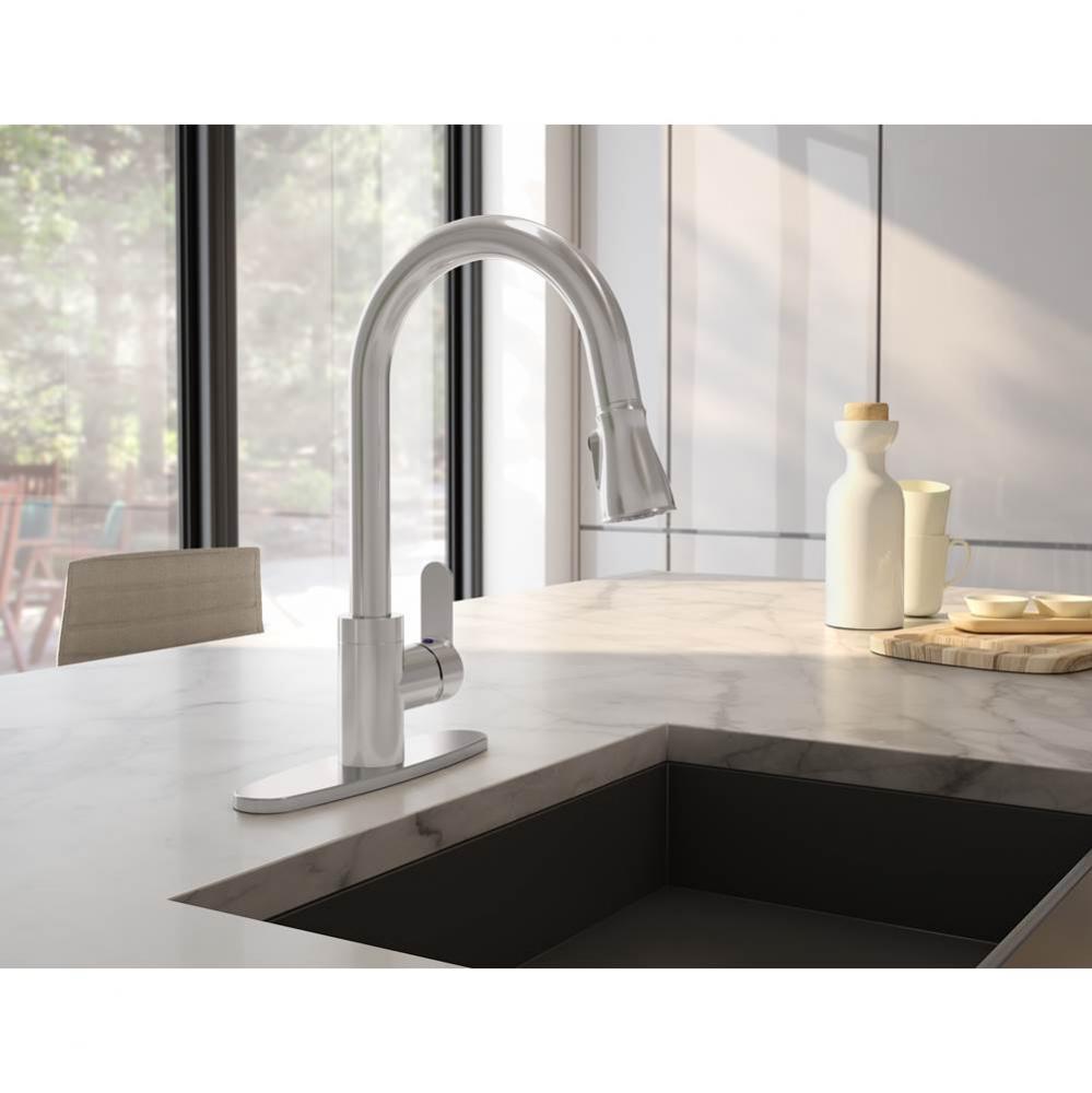 Identity Single-Handle Pull-Down Sprayer Kitchen Faucet with Deck Plate in Stainless Steel (1.5 GP