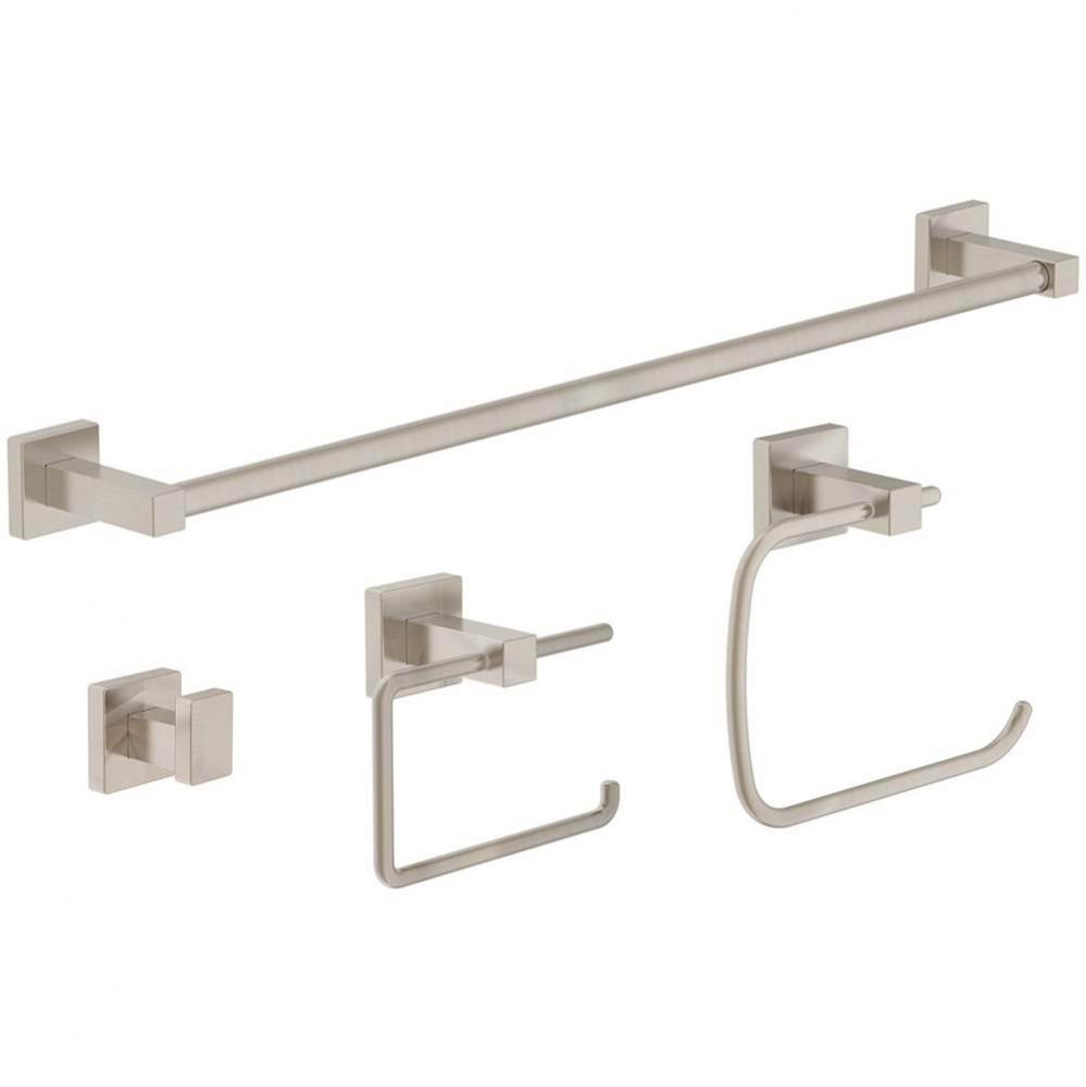 Duro 4-Piece Wall-Mounted Bathroom Hardware Set in Satin Nickel