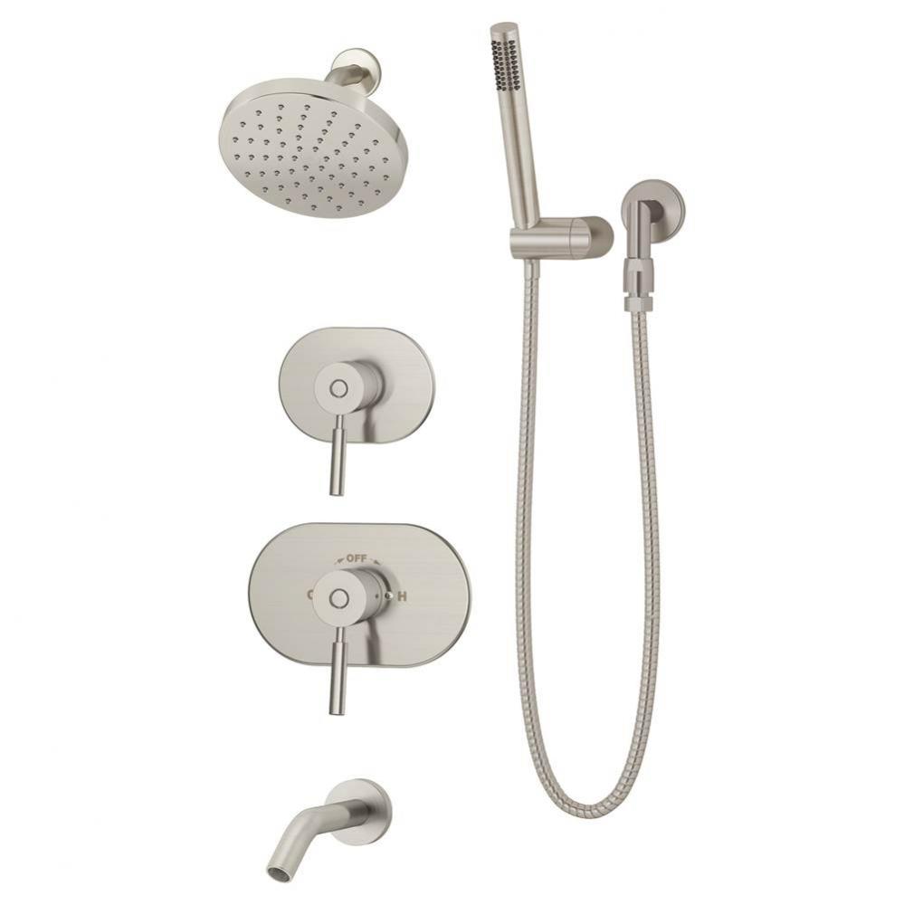 Sereno 2-Handle Tub and 1-Spray Shower Trim with 1-Spray Hand Shower in Satin Nickel (Valves Not I