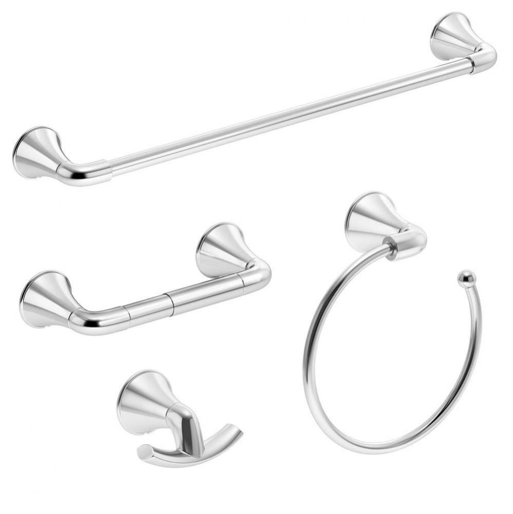 Elm 4-Piece Wall-Mounted Bathroom Hardware Set in Polished Chrome