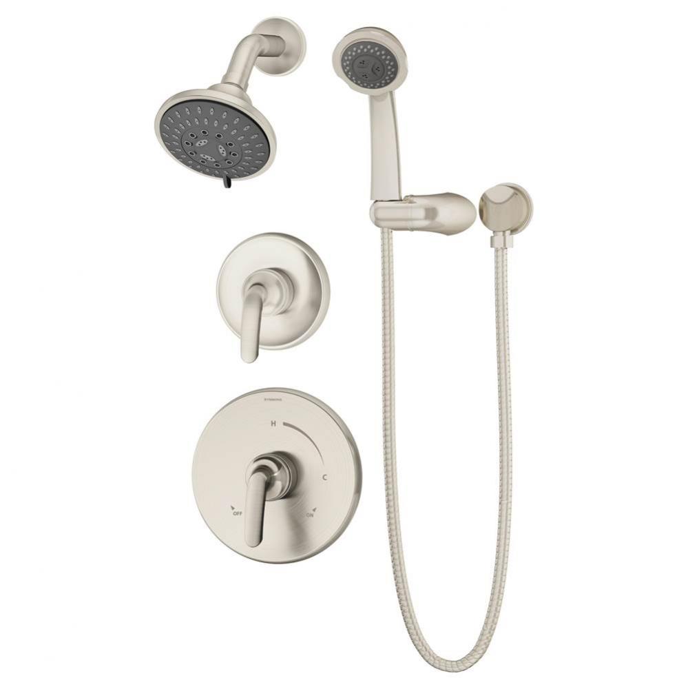 Elm 2-Handle 5-Spray Shower Trim with 3-Spray Hand Shower in Satin Nickel (Valves Not Included)