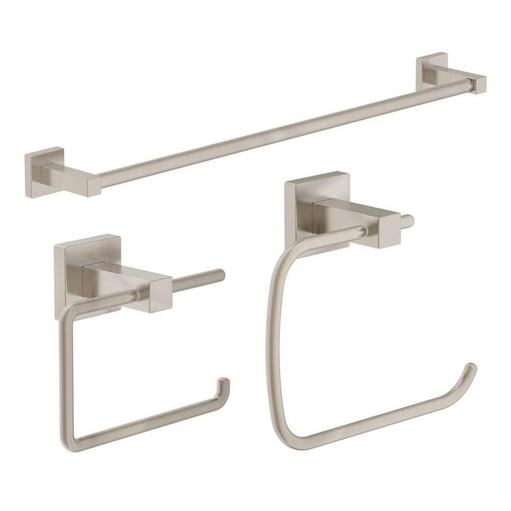 Duro 3-Piece Wall-Mounted Bathroom Hardware Set in Satin Nickel