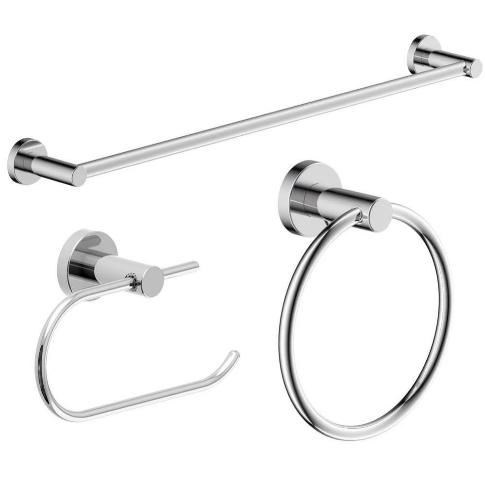 Dia 3-Piece Wall-Mounted Bathroom Hardware Set in Polished Chrome