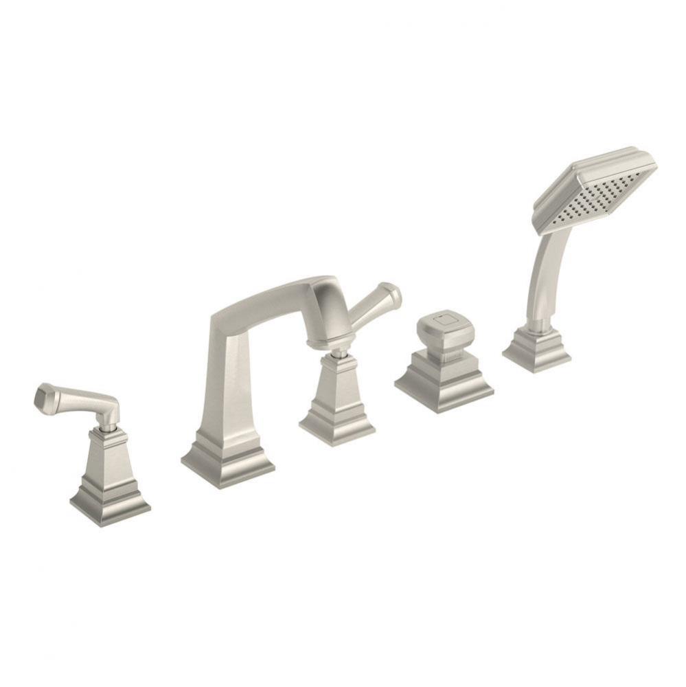 Oxford 2-Handle Deck Mount Roman Tub Faucet with Hand Shower in Satin Nickel