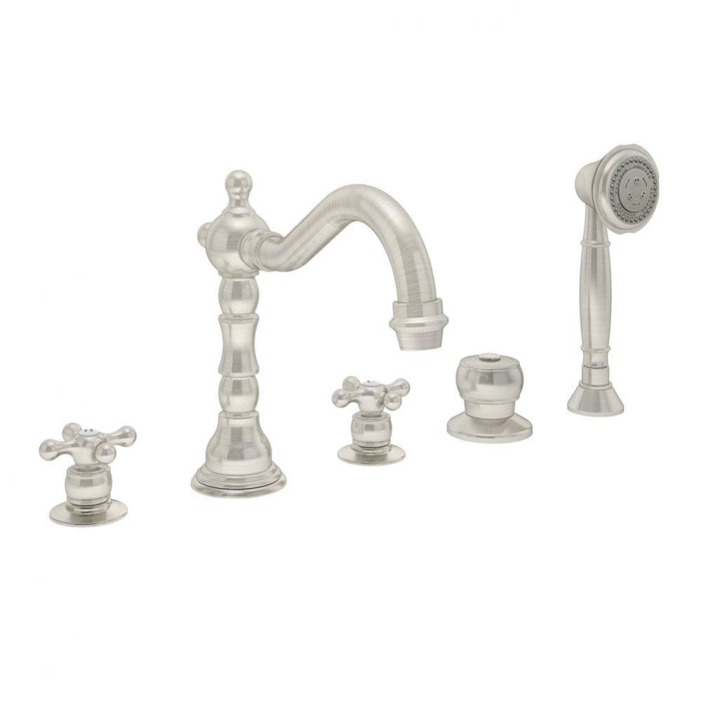 Carrington 2-Handle Deck Mount Roman Tub Faucet with Hand Shower in Satin Nickel