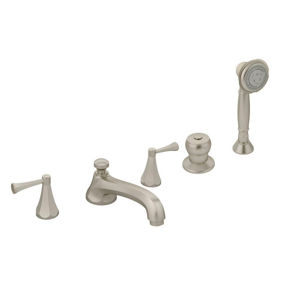 Canterbury 2-Handle Deck Mount Roman Tub Faucet with Hand Shower in Satin Nickel