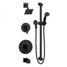 Symmons 3506-B-MB-SH4-T4-1.5-TRM - Dia 2-Handle Tub and 1-Spray Shower Trim with 1-Spray Hand Shower in Matte Black (Valves Not Inclu