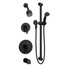 Symmons 3506-H321-V-CYL-BMB1.5TRM - Dia 2-Handle Tub and 1-Spray Shower Trim with 1-Spray Hand Shower in Matte Black (Valves Not Inclu