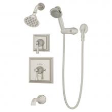 Symmons 4506-STN-1.5-TRM - Canterbury 2-Handle Tub and 1-Spray Shower Trim with 3-Spray Hand Shower in Satin Nickel (Valves N