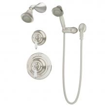 Symmons 4405-STN-1.5-TRM - Carrington 2-Handle 3-Spray Shower Trim with 3-Spray Hand Shower in Satin Nickel (Valves Not Inclu