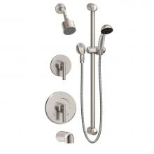 Symmons 3506-H321-V-CYLBSTN1.5TRM - Dia 2-Handle Tub and 1-Spray Shower Trim with 1-Spray Hand Shower in Satin Nickel (Valves Not Incl
