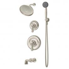 Symmons 5406-STN-1.5-TRM - Degas 2-Handle Tub and 1-Spray Shower Trim with 1-Spray Hand Shower in Satin Nickel (Valves Not In