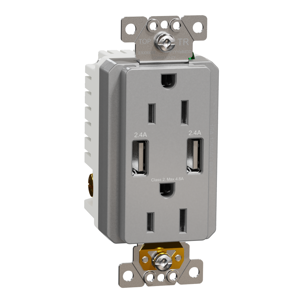 USB charger + socket-outlet, X Series, 15A socke