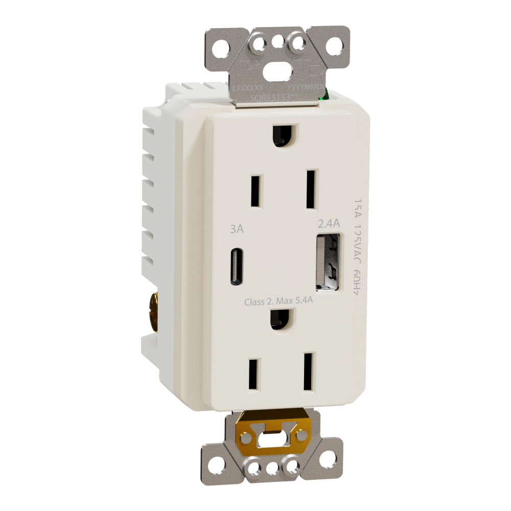 USB charger + socket-outlet, X Series, 15A socke