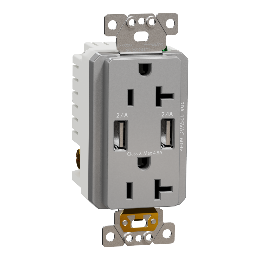 USB charger + socket-outlet, X Series, 20A socke