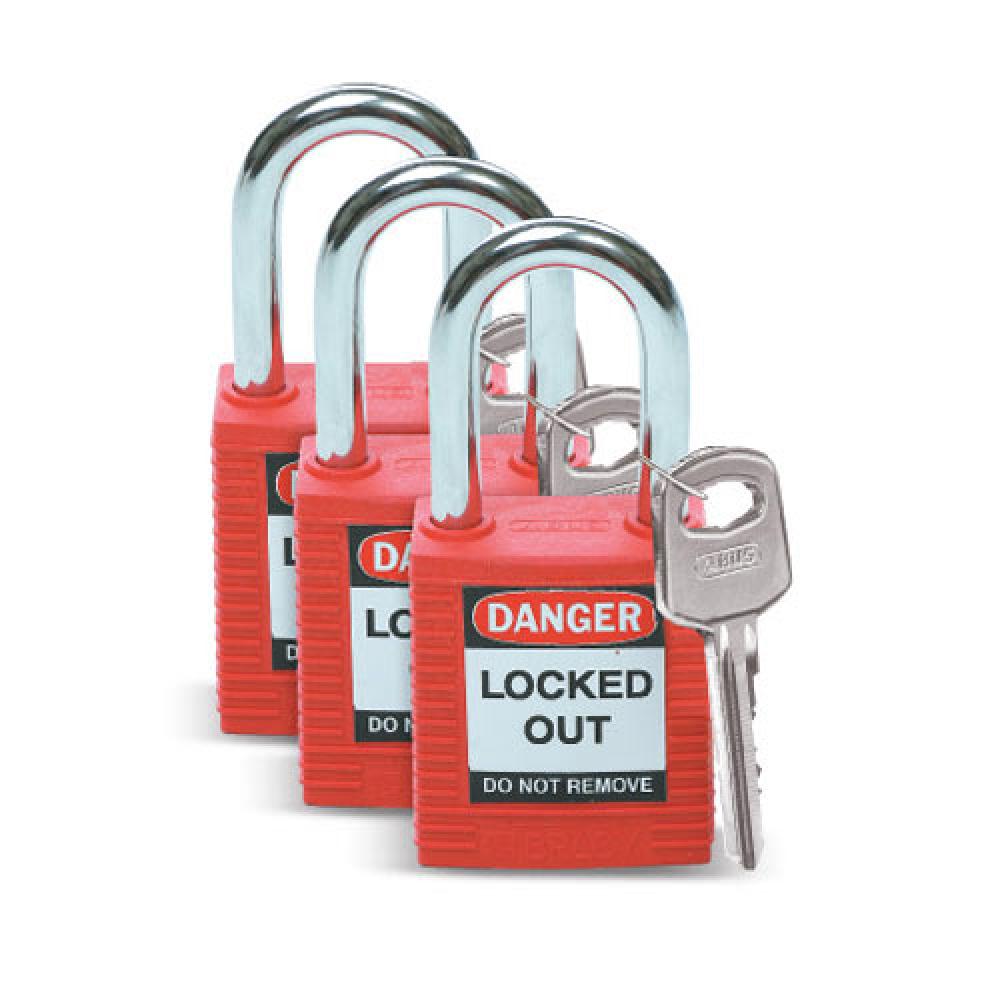 Nylon Padlock 1.5&#34; Steel Shkl KA RD 3PK