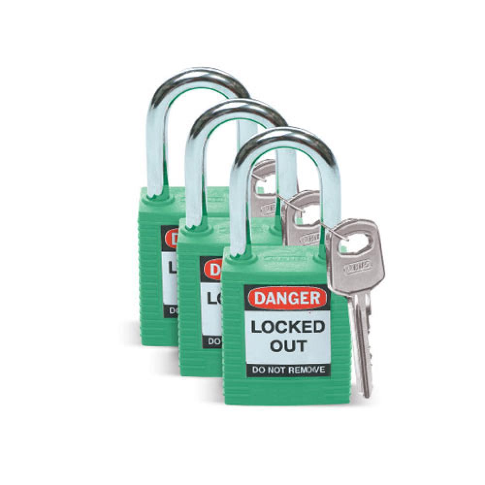 Nylon Padlock 1.5&#34; Steel Shkl KA GN 3PK