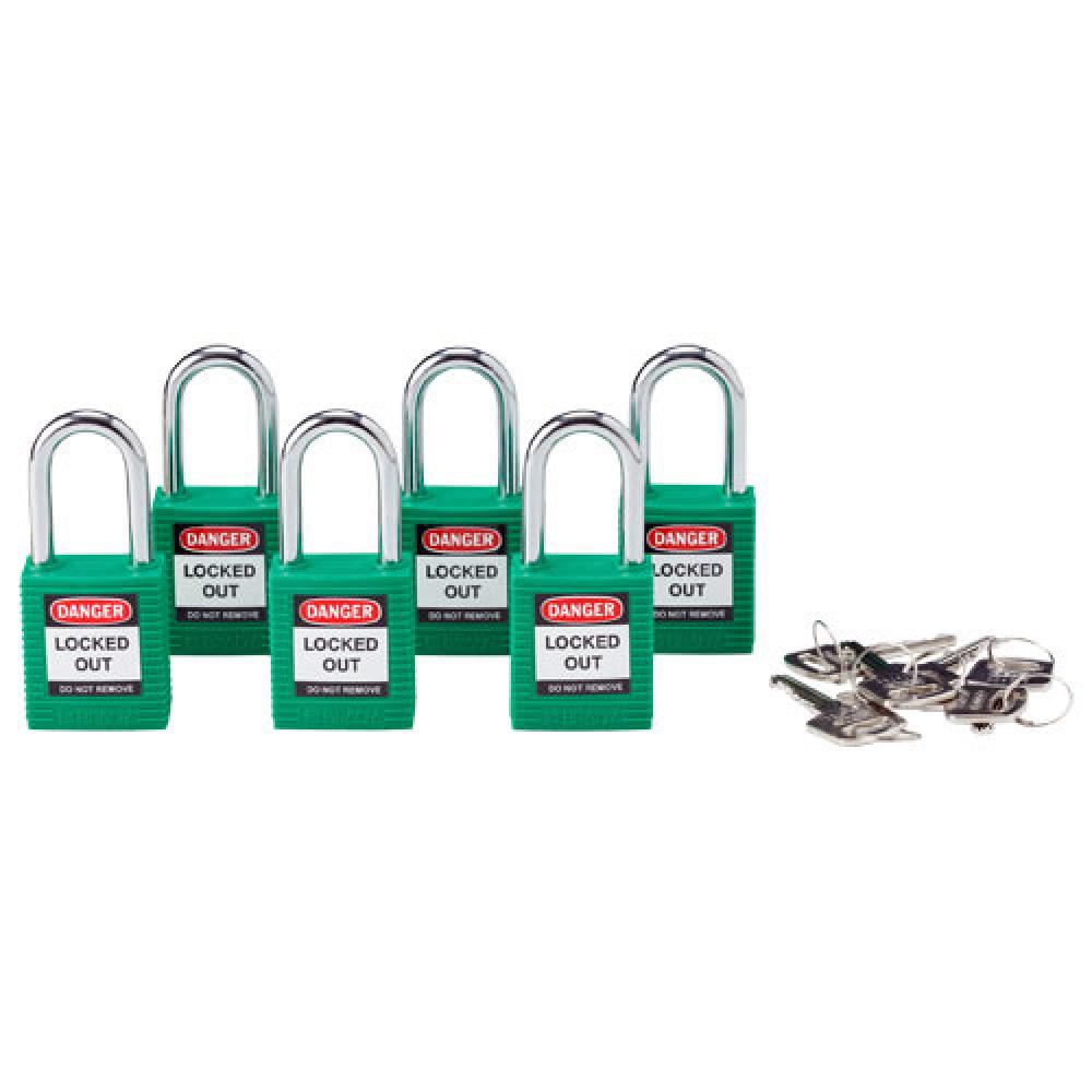 Nylon Padlock 1.5&#34; Steel Shkl KA GN 6PK