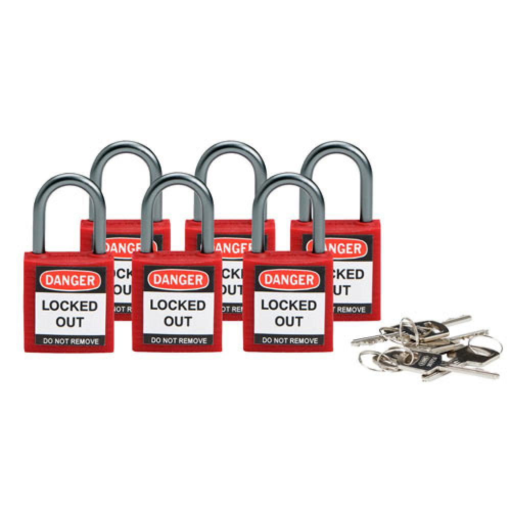 Nylon Padlock 1&#34; Alum Shackle KD RD 6PK