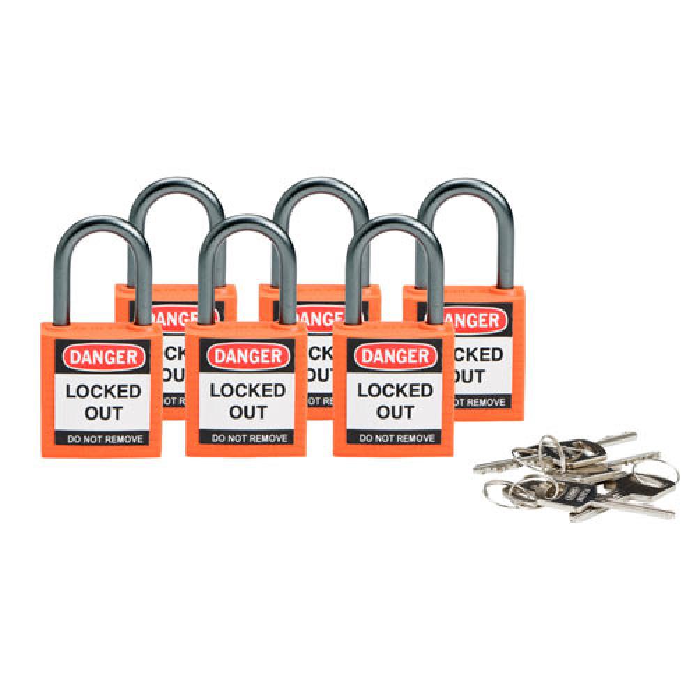 Nylon Padlock 1&#34; Alum Shackle KA OR 6PK