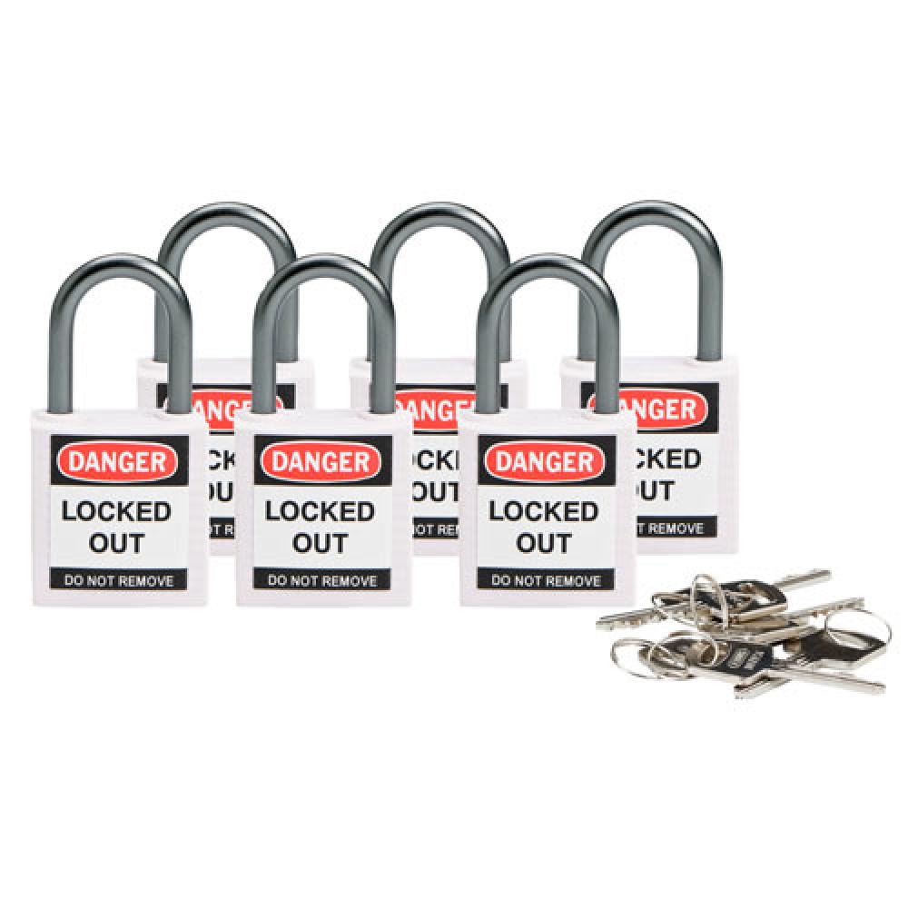 Nylon Padlock 1&#34; Alum Shkl KD White 6PK