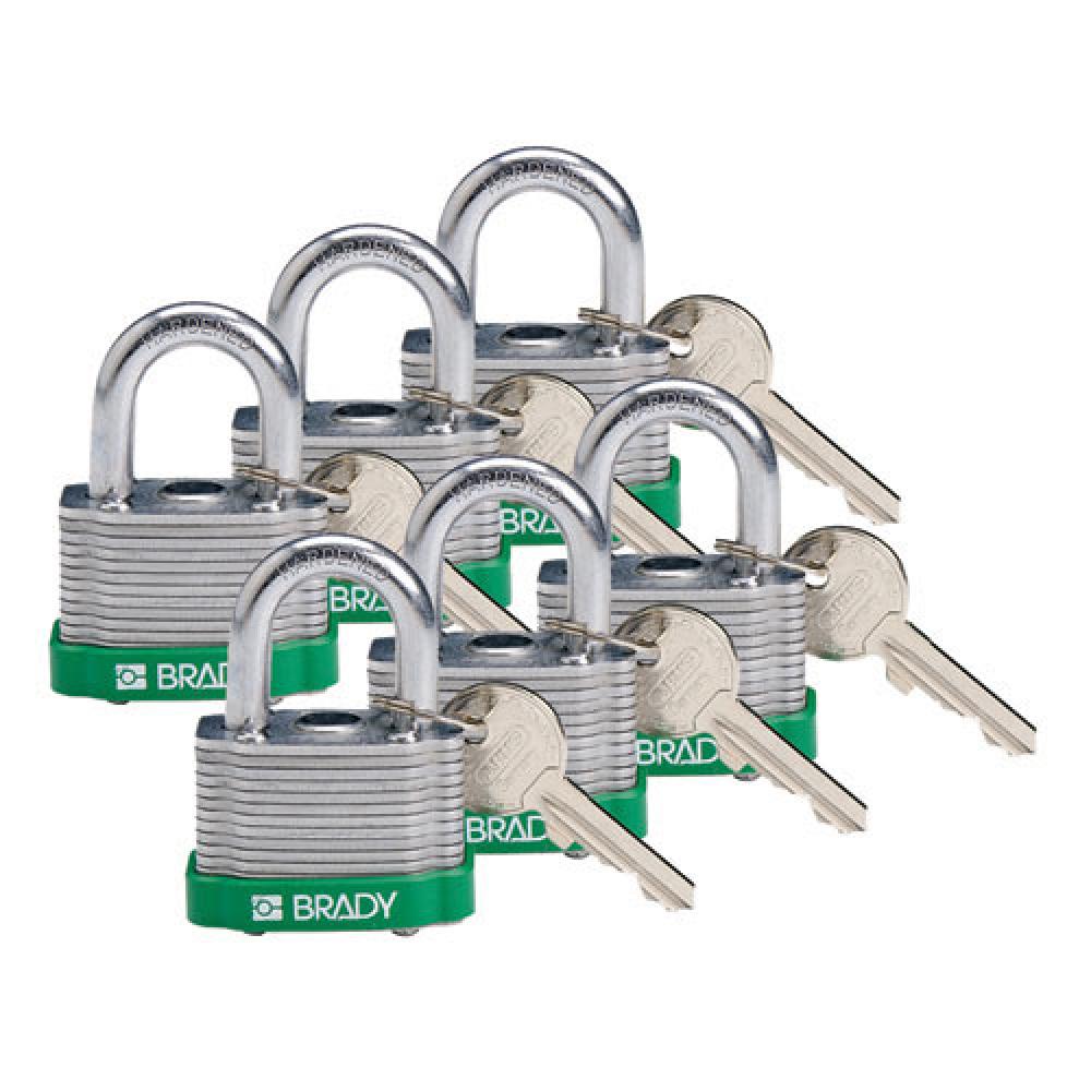 Steel Padlock 0.75 in Shackle KD GN 6PK