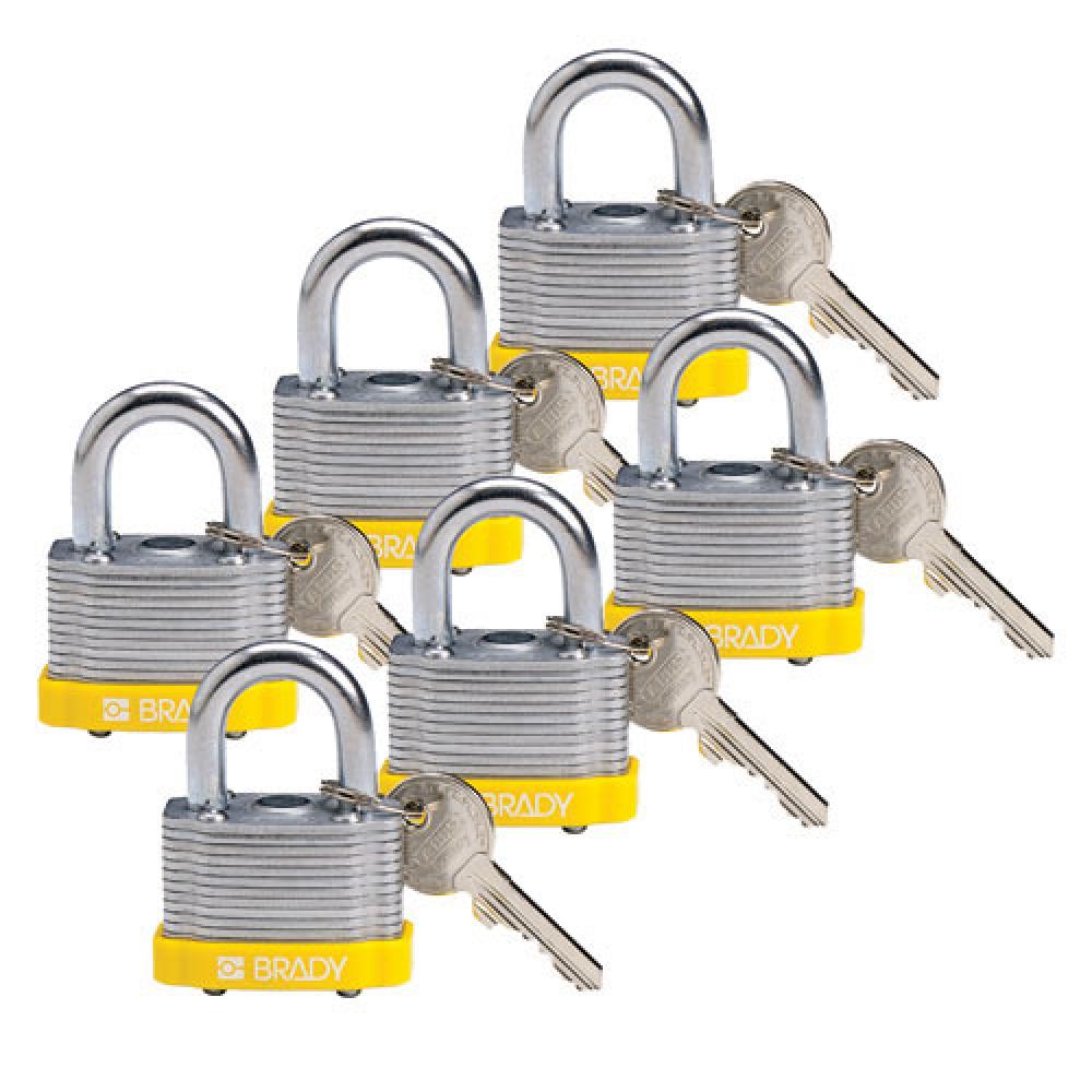 Steel Padlock 0.75 in Shackle KD YL 6PK