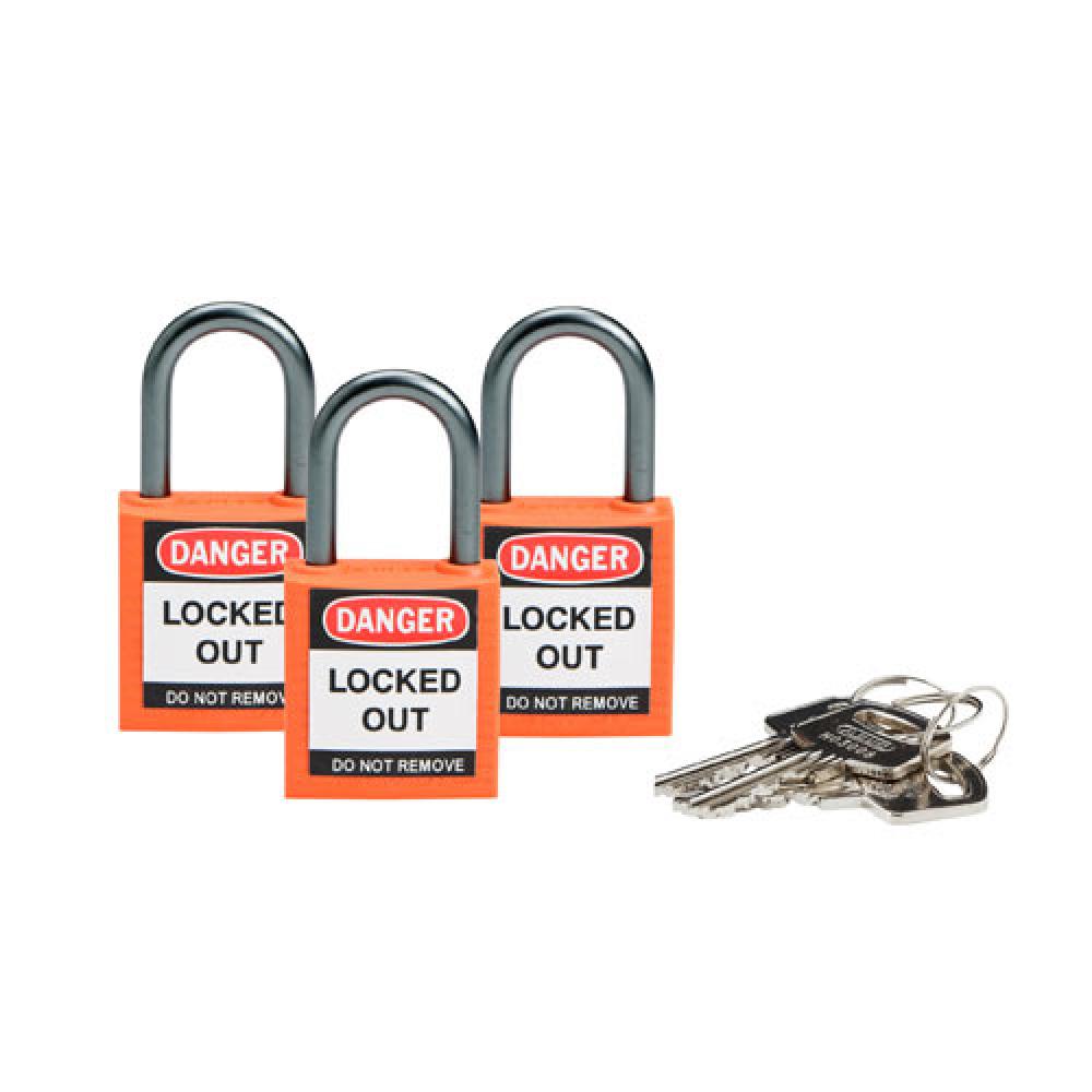 Nylon Padlock 1&#34; Alum Shackle KA OR 3PK