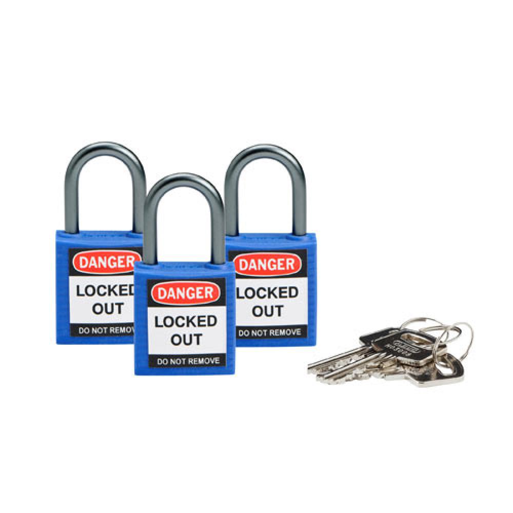 Nylon Padlock 1&#34; Alum Shackle KA BU 3PK