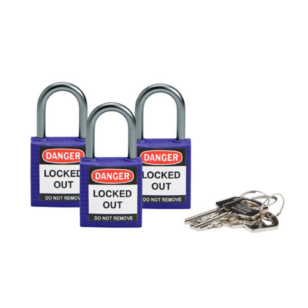 Nylon Padlock 1&#34; Alum Shackle KA PL 3PK