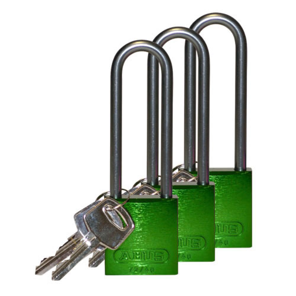 Alum Padlock 3&#34; Alum Shackle KA GN 3PK