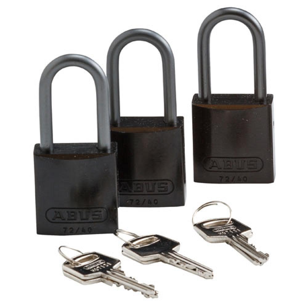 Alum Padlock 1.5&#34; Alum Shackle KA BK 3PK