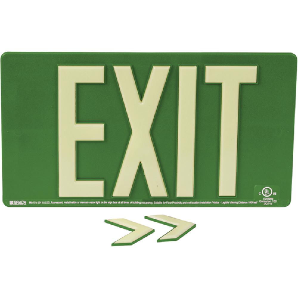 BRADYGLO EXIT SIGN 100&#39; WALL MOUNT GREEN