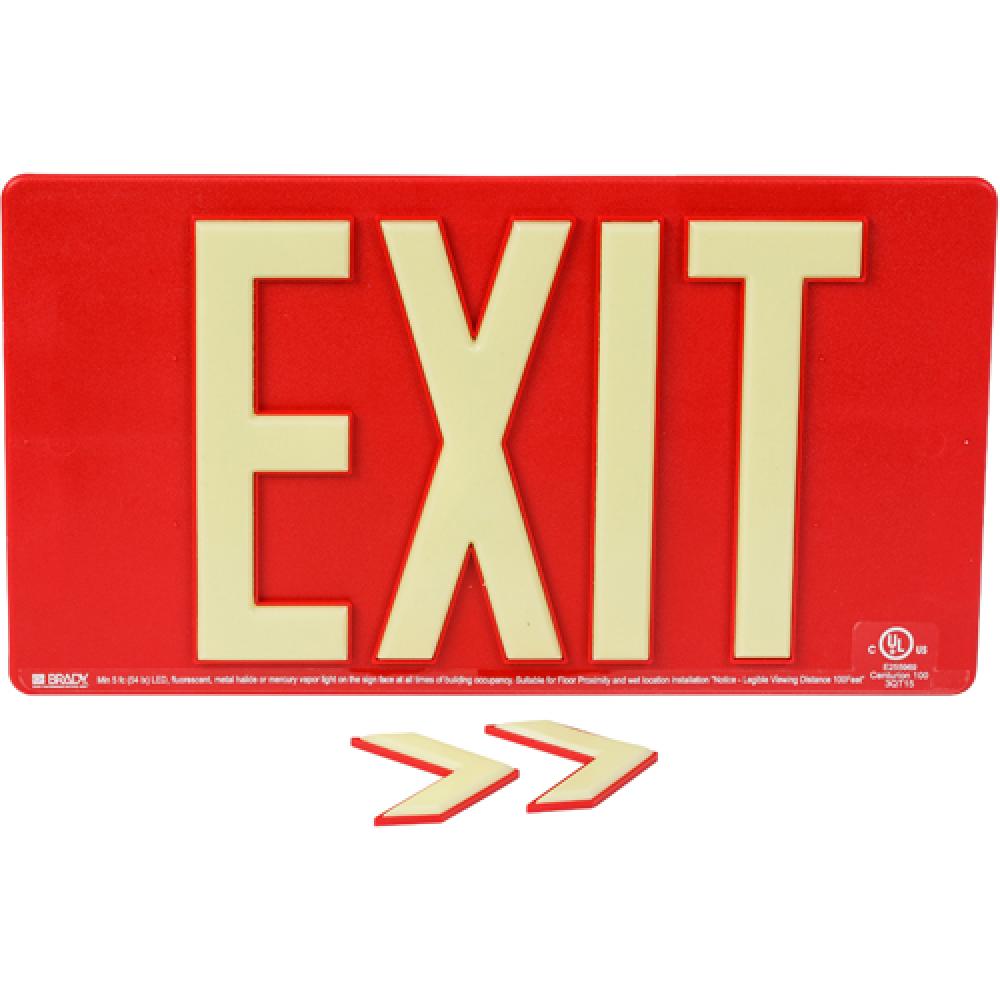 BRADYGLO EXIT SIGN 100&#39; WALL MOUNT RED