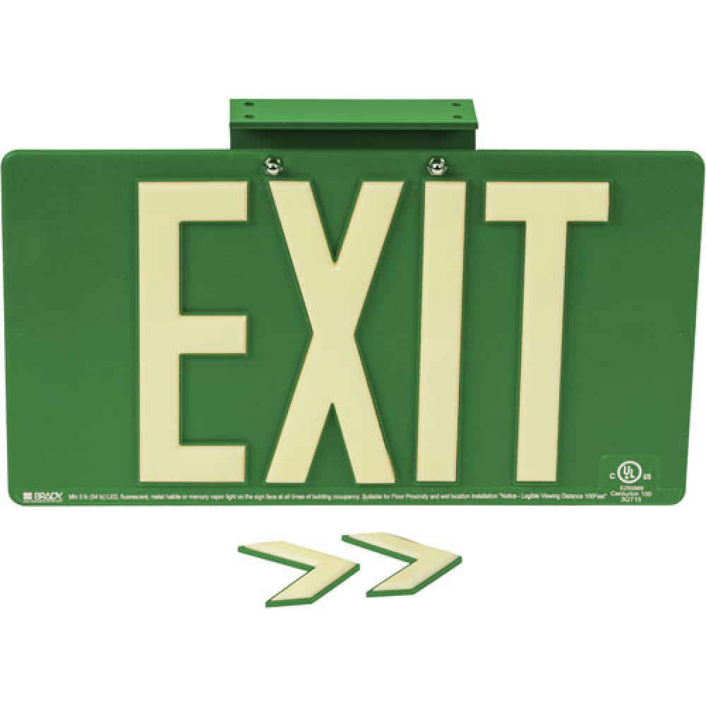 BRADYGLO EXIT SIGN 100&#39; DOUBLE BRCKT GRN