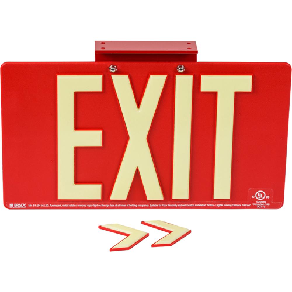 BRADYGLO EXIT SIGN 100&#39; SNGL BRCKT RED