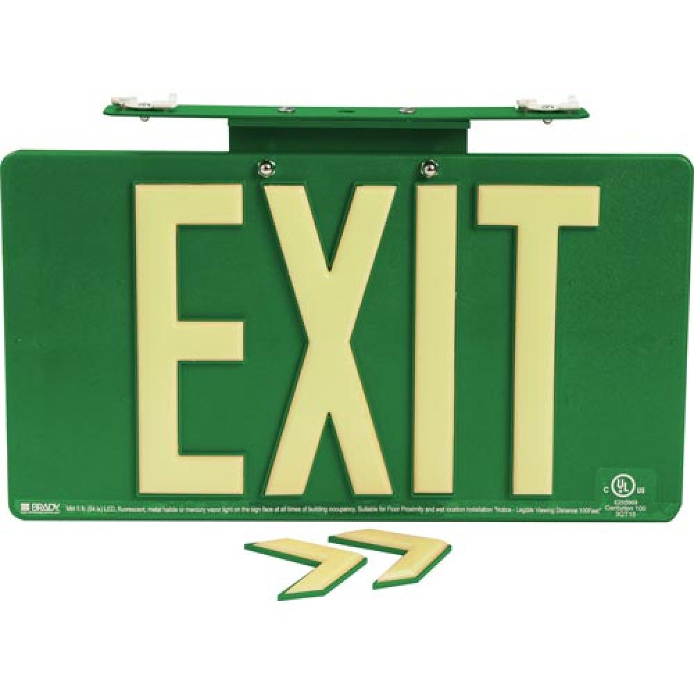 BRADYGLO EXIT SIGN 100&#39; DOUBLE TBAR GRN