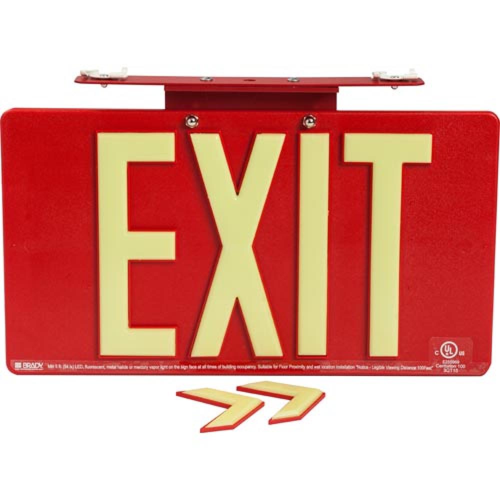 BRADYGLO EXIT SIGN 100&#39; SNGL TBAR RED