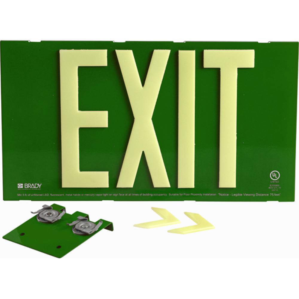 BRADYGLO EXIT SIGN 75&#39; DOUBLE TBAR GRN