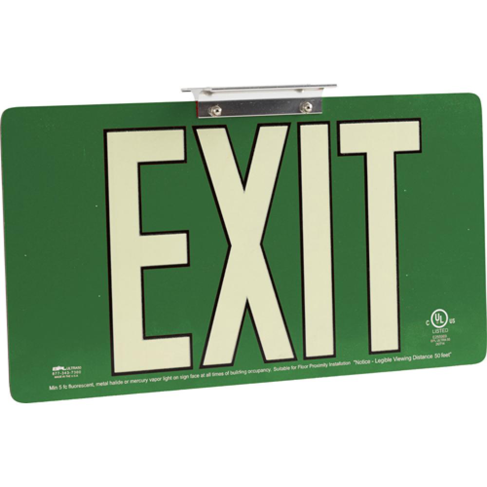 BRADYGLO EXIT UL SIGN 50&#39; DBL BRCKT GRN