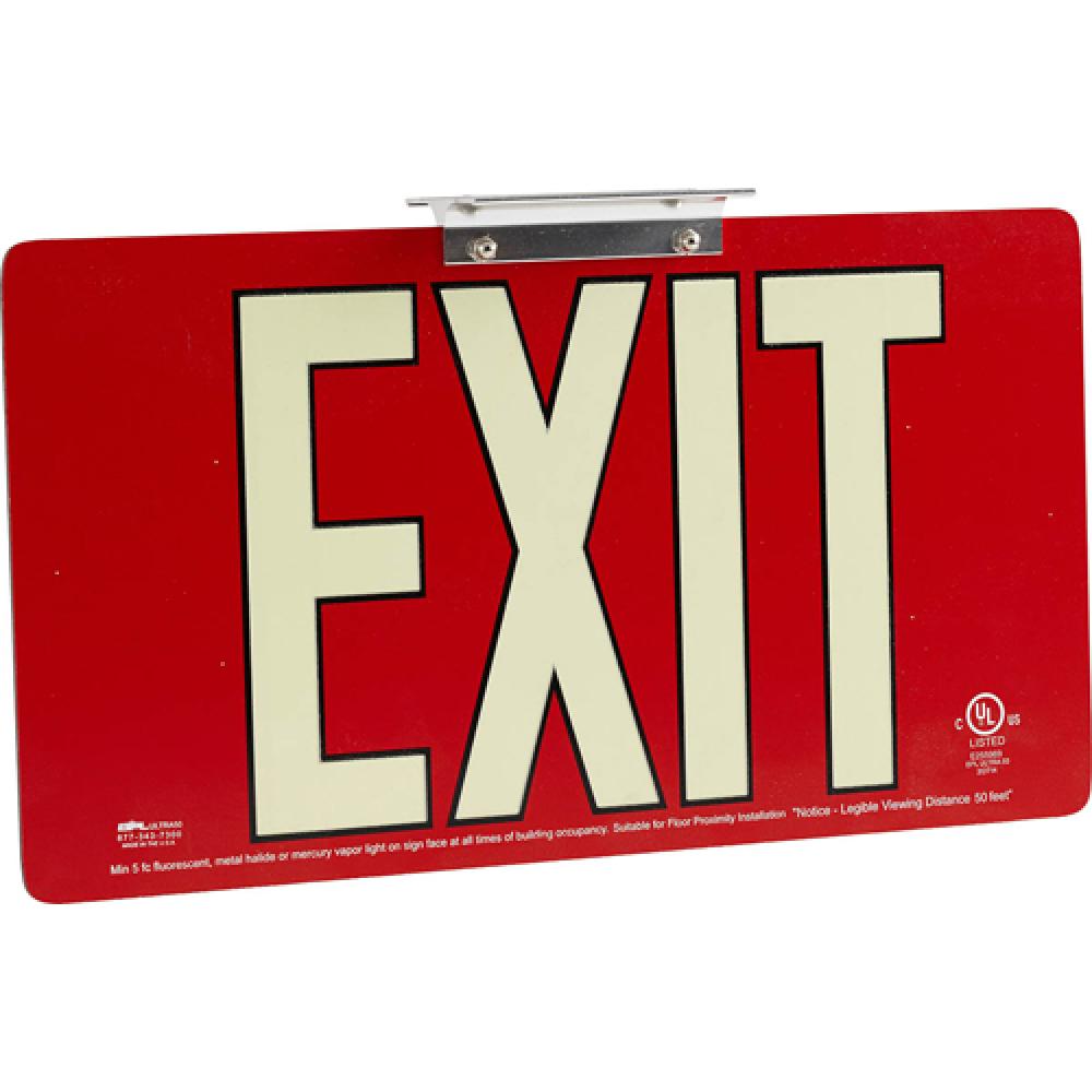 BRADYGLO EXIT UL SIGN 50&#39; DBL BRCKT RED