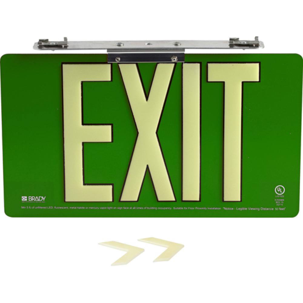 BRADYGLO EXIT UL SIGN 50&#39; SNGL TBAR GRN