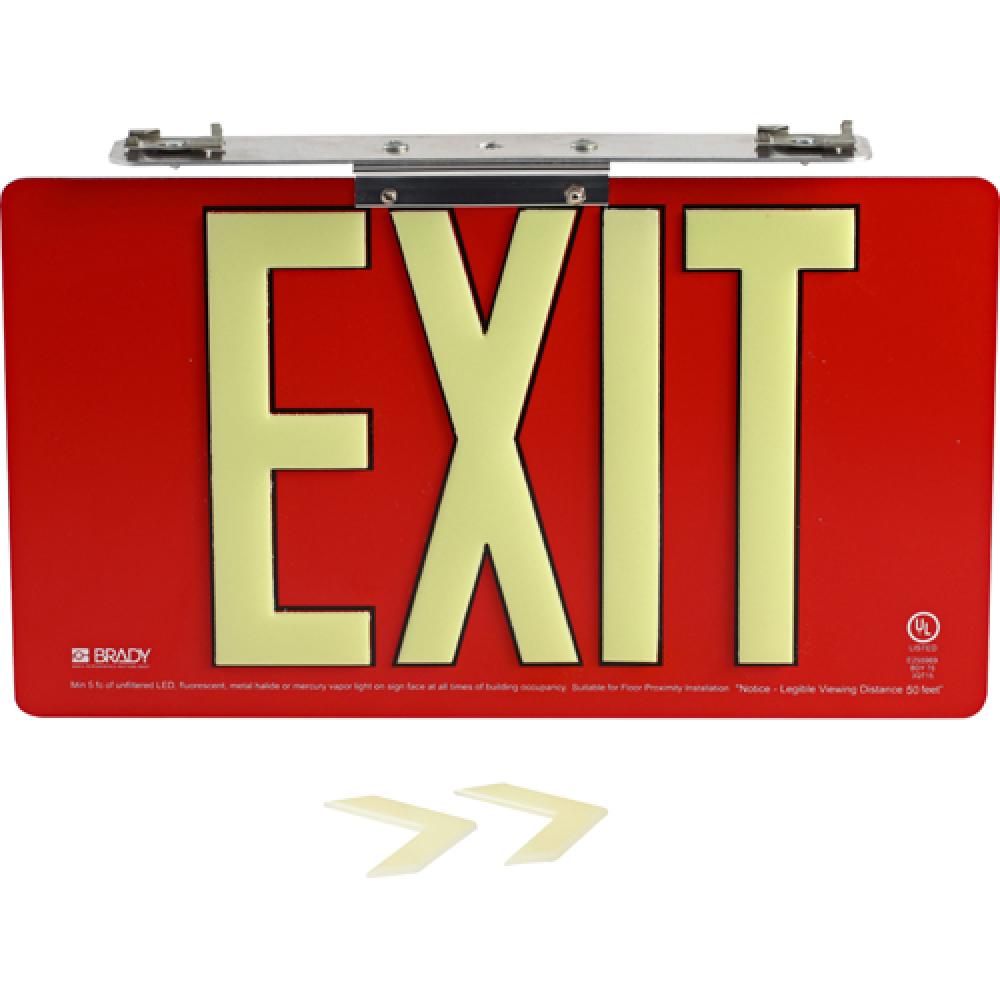 BRADYGLO EXIT UL SIGN 50&#39; SNGL TBAR RED